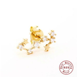 Detailed close-up of a gold-plated S925 sterling silver star earring with sparkling stones