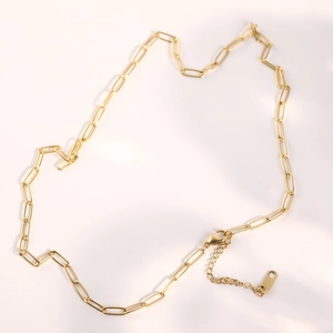 Detail of 18K gold vacuum plated stainless steel paperclip chain with lobster clasp