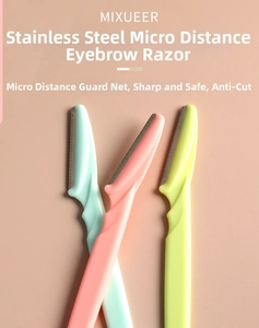Three-piece stainless steel eyebrow razor set with micro-safety guards and pastel handles