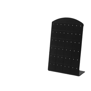 Black acrylic 48-hole earring display stand with L-shaped base for jewelry storage