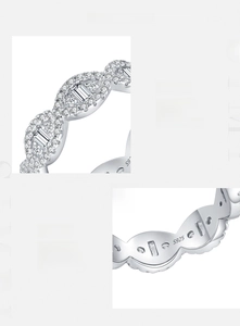 Macro detail of S925 sterling silver ring showing full pavé cubic zirconia and S925 stamp