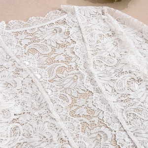 Detailed close-up of exquisite white hollow lace pattern and fine crochet texture