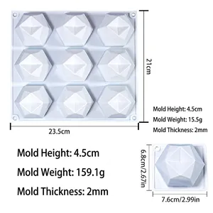 9-cavity geometric diamond sphere silicone mold for DIY candles and aromatherapy soaps