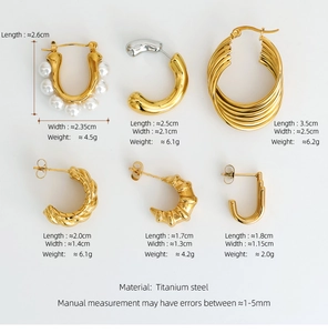 Detailed size and weight chart for titanium steel hoop and pearl earrings set