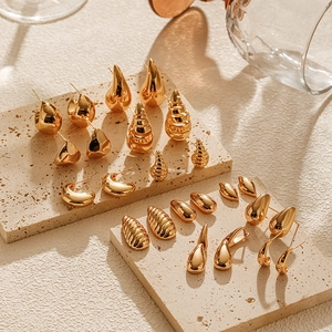 Chunky Waterdruppel Oorknopjes 18K Verguld Koper Metaal Geometrische Oorbellen Voor Dames Minimalistische Mode Sieraden