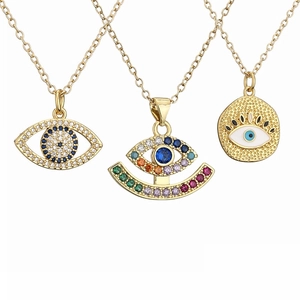 Evil Eye Pendant Necklace Copper Gold Plated With Colorful Zircon Inlaid Enamel Creative Boho Jewelry For Women