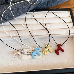 Mignon Poney Pendentif Collier Alliage Émail Forme Animale Longue Chaîne De Pull Pour Femmes Filles Style Simple Polyvalent