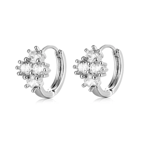 Minimalist silver plated copper hoop earrings with sparkling cross zircon stones