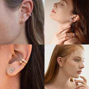 925 Sterling Silver Stud Earrings For Women Sparkling Zircon Gold Plated Elegant Fashion Lightweight Jewelry