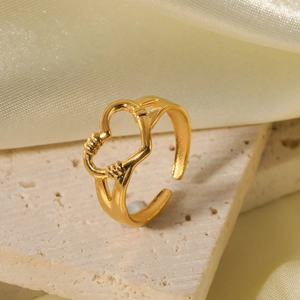 Hollow Heart Open Ring Stainless Steel 18K Gold Plated Adjustable Minimalist INS Style Fashion Jewelry For Women