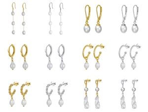 Selection of S925 sterling silver pearl earrings in gold and silver finishes
