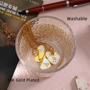 Waterproof 18K gold plated heart necklace with white shell alphabet pendant