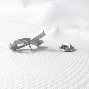 Silver alloy awareness ribbon pin with butterfly clutch and textured back detail