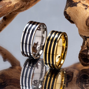 Minimalist Stainless Steel Wide Band Ring For Men Women Triple Black Enamel Stripes Polished Punk Hip Hop Jewelry Gift