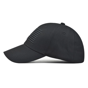 Classic black washed cotton baseball cap featuring embroidered stripes and a curved brim
