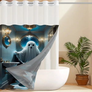 Detail eines wasserdichten Duschvorhangs mit hochwertigem 3D-Geistermotiv für Halloween