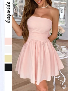 Robe Mini Bustier Élégante Dos Nu Grand Nœud Ligne A Plissée Polyester Élasthanne Été Sexy Femmes
