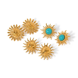 18k gold plated stainless steel sun earrings set featuring turquoise and crescent moon designs