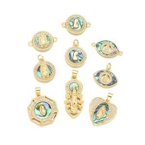 Colgantes Virgen María bañados en oro 18K con nácar de abulón y piedras circón
