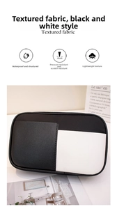 Detail view of water-resistant contrast square crossbody bag with textured grainy finish