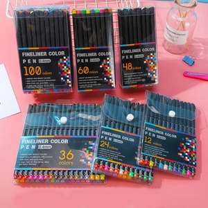 0.4mm fine tip colored fineliner pens set for drawing and sketching on pink background