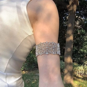 Baroque hollow lace arm cuff in silver metal with rhinestones for women