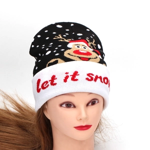 Berretto natalizio in maglia con motivo a renna e scritta Let It Snow sul bordo bianco