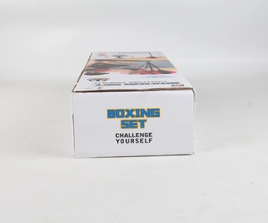 Detailed retail packaging of the adjustable boxing set with ball and gloves for fitness