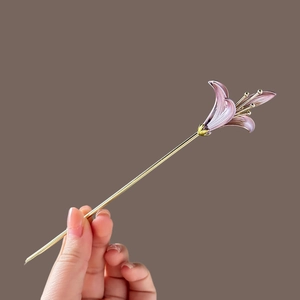 Elegant Purple Lily Hair Stick Alloy Enamel Flower Hair Pin Vintage Classical Hair Jewelry For Women New Chinese Style Hairpiece