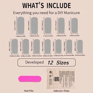 Ghost press-on nail kit sizing chart with 12 sizes and manicure tools for DIY halloween set