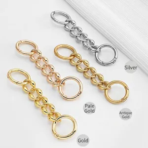 Polished metal bag chain extenders with round spring clasps in four metallic finishes