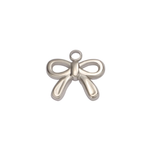 Polished silver stainless steel bow pendant with circular loop for DIY jewelry making