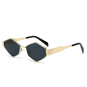 Gafas de sol geométricas hexagonales de metal con montura dorada y lentes oscuras