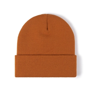 Classic caramel orange thermal double-layer knit beanie for men and women in winter