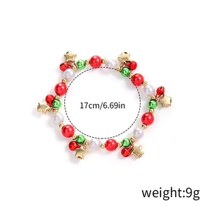 Detailed size and weight view of Christmas beaded bracelet with star and bell charms