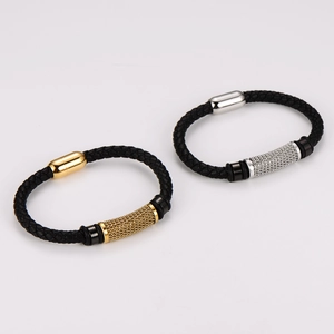 Braided Leather Bracelet 304 Stainless Steel Magnetic Clasp Trendy Jewelry For Men Women