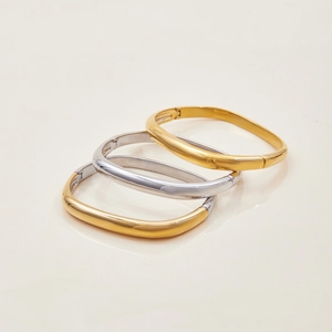 Set di tre bracciali quadrati minimalisti in acciaio inossidabile oro e argento