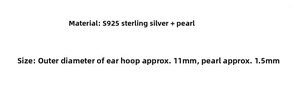 Detailed size specifications for s925 silver pearl hoop earrings with 11mm diameter