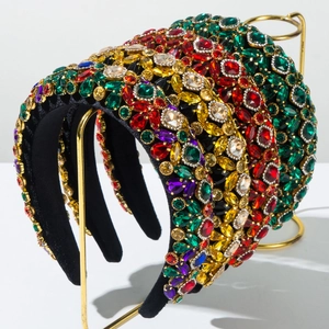 Serre-tête Rembourré Baroque pour Femmes Vintage Coloré Serre-tête en Strass Incrusté de Cristal Large Bande de Cheveux Accessoires