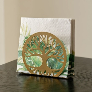 Golden iron tree of life napkin holder for tabletop decor in modern cafes and restaurants