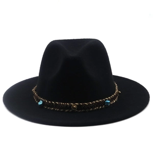 Wide Brim Fedora Hat Wool Felt Ethnic Bohemian Tribal Band Turquoise Rivets Jazz Panama Sun Hat Unisex