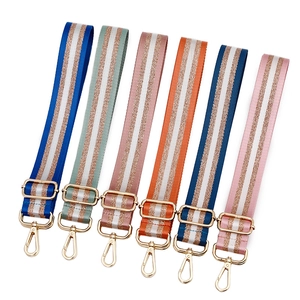 Adjustable Wide Bag Shoulder Strap Striped Replacement Belt With Metallic Glitter Thread Alloy Hardware For Women Handbags