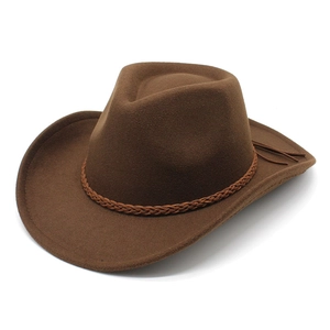 Chapeau de cowboy classique en feutre marron foncé avec couronne creusée et ruban