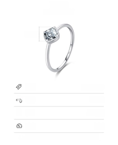 Macro detail of S925 sterling silver stamp and 0.6x0.6cm square zircon on a silver ring