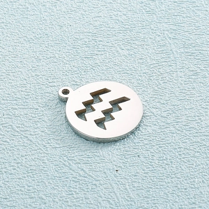 Polished silver stainless steel Aquarius zodiac sign pendant for DIY jewelry making