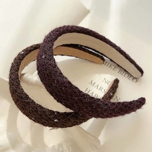French style tweed headband in burgundy and dark purple with shimmering sequins