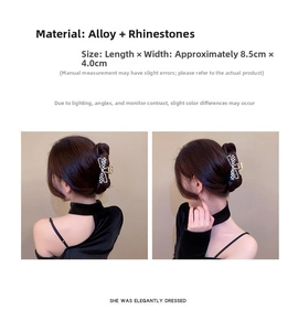 Détail d'une pince à cheveux papillon avec strass présentée sur un mannequin