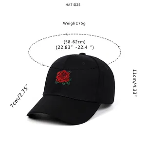 Guide des tailles pour casquette en coton noir avec rose brodée et tour de tête 58-62cm