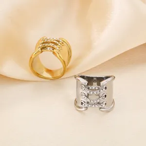 Anello A Fascia Larga In Acciaio Inossidabile Con Strass Lacci Corsetto Nodo Incrociato Gioielli Di Moda Per Donne