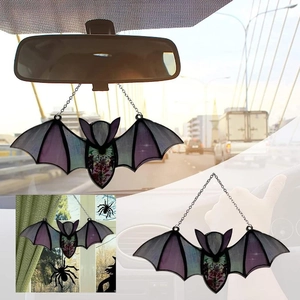 Halloween bat hanging ornament with stained glass effect for car and window decor